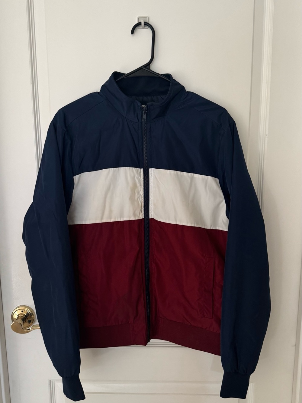 G by Guess Navy, White & Burgundy Colorblock Bomber Jacket